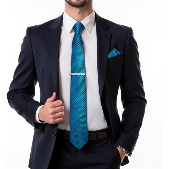 Plaid Ties for Men Silk Checkered Necktie and Pocket Square Cufflinks - Picture 2 of 7